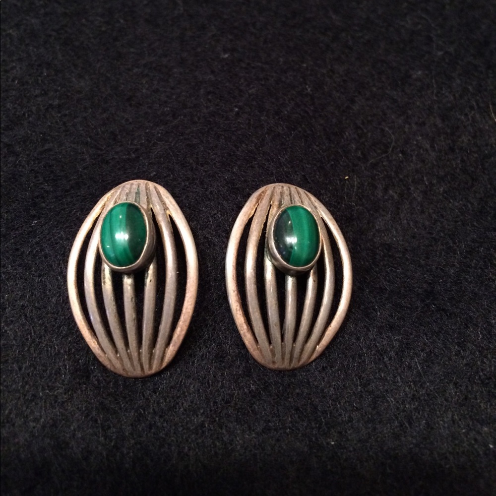 Silver and Malachite Earrings